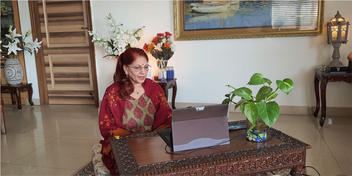 A person taking part in an SFCT counselling session by video call.